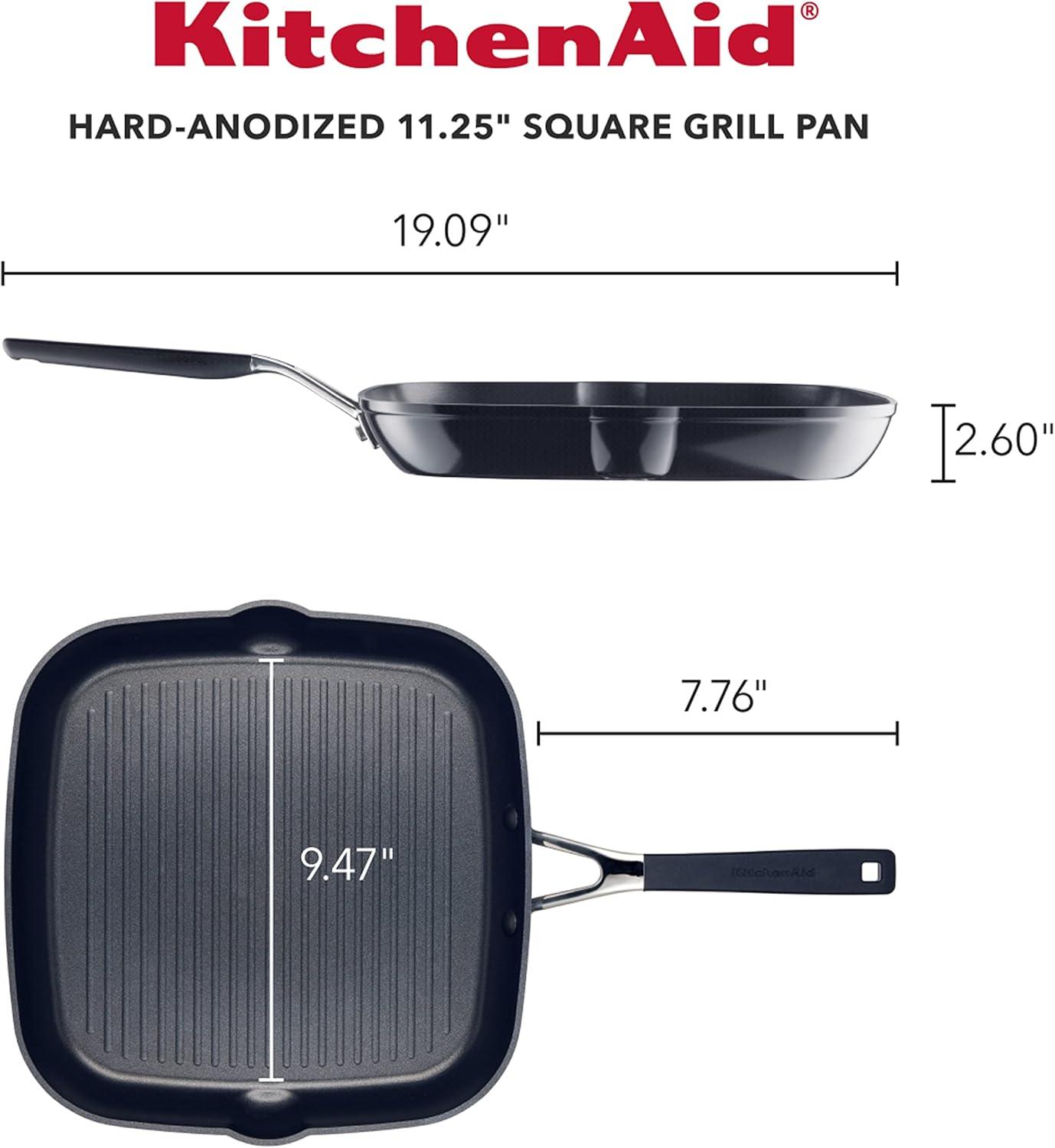 imageKitchenAid 84808 Hard Anodized Nonstick Square Grill PanGriddle with Pour Spouts 1125 Inch Onyx Black