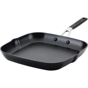 KitchenAid 84808 Hard Anodized Nonstick Square Grill Pan/Griddle with Pour Spouts, 11.25 Inch – Onyx Black