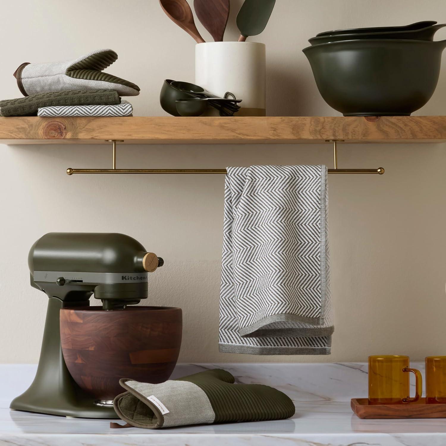 imageKITCHENAID Evergreen Design Series Herringbone Ribbed Soft Silicone Oven Mitts 2Pack Set Heat Resistant up to 500F Flexible amp Waterproof Deep Forest Green 7x14