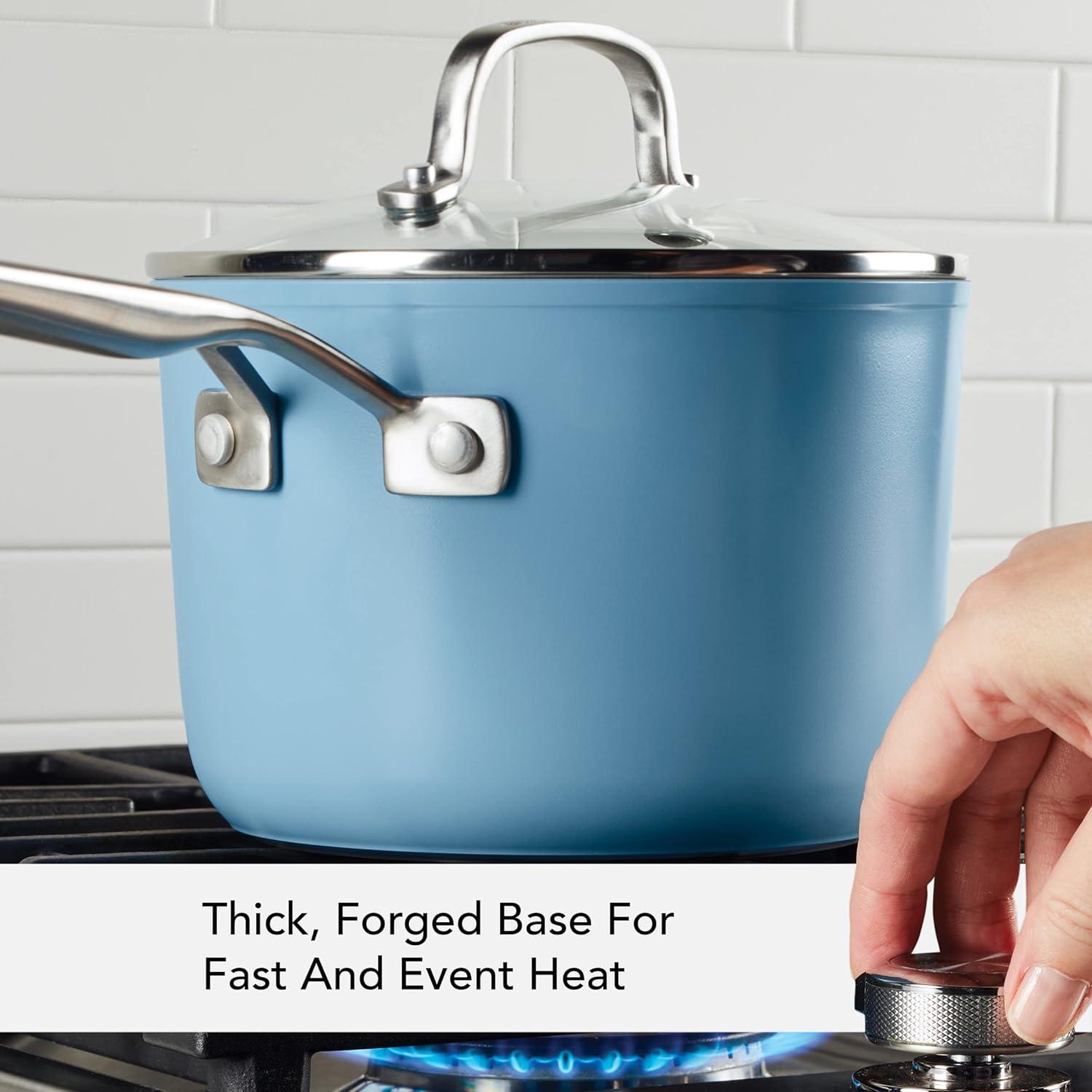 imageKitchenAid Hard Anodized Ceramic Nonstick Cookware Sauce Pan with Lid 3 Quart PistachioBlue Velvet