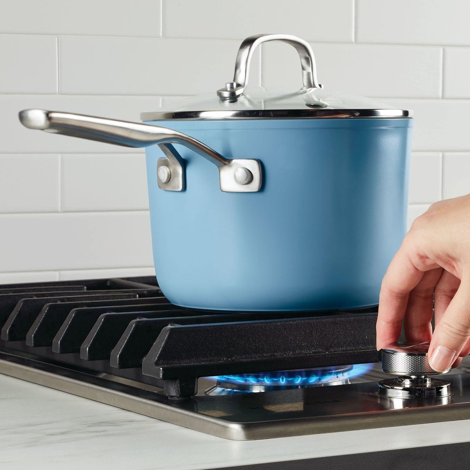 imageKitchenAid Hard Anodized Ceramic Nonstick Cookware Sauce Pan with Lid 3 Quart PistachioBlue Velvet