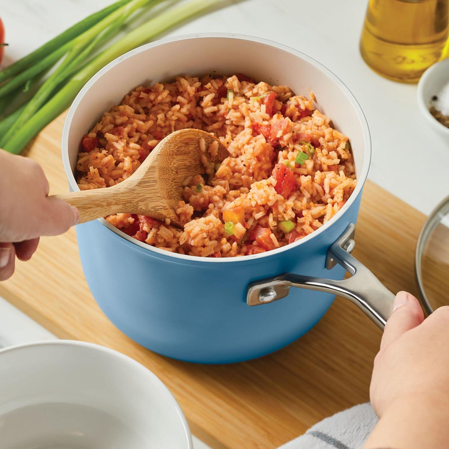 imageKitchenAid Hard Anodized Ceramic Nonstick Cookware Sauce Pan with Lid 3 Quart PistachioBlue Velvet