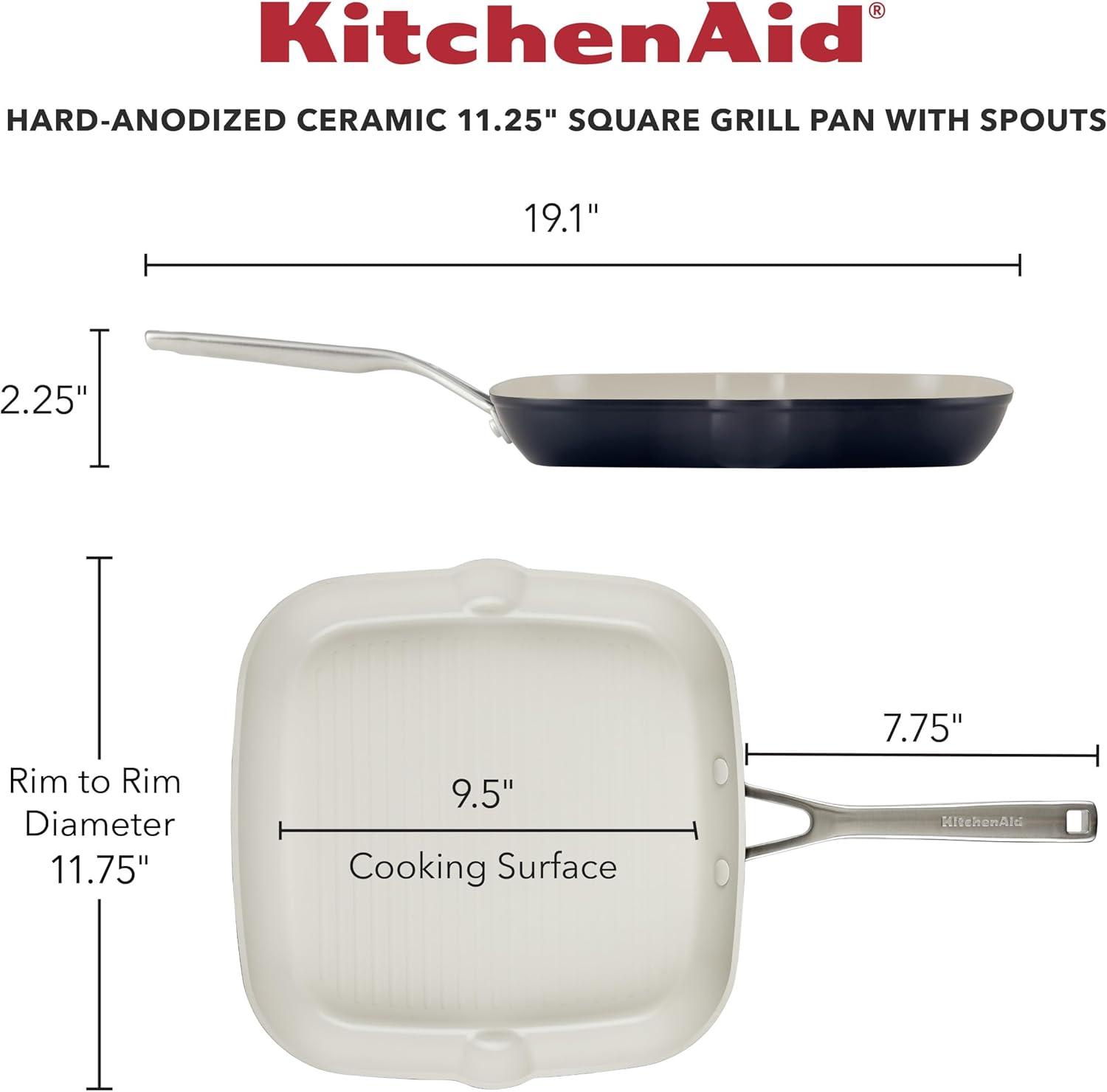 imageKitchenAid Hard Anodized Ceramic Nonstick Grill PanGriddle Square 1125 Inch Matte Black