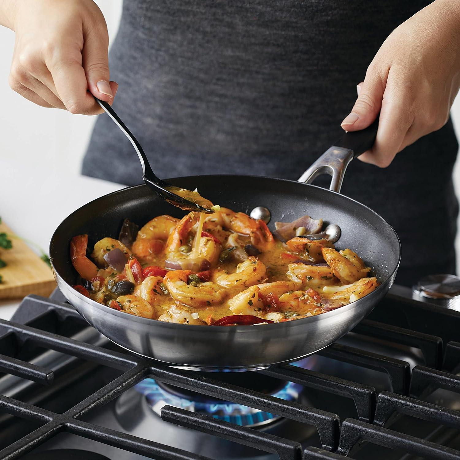 imageKitchenAid Stainless Steel Nonstick Frying PansSkillet Set 95 Inch and 12 Inch Brushed Stainless SteelBrushed Stainless Steel