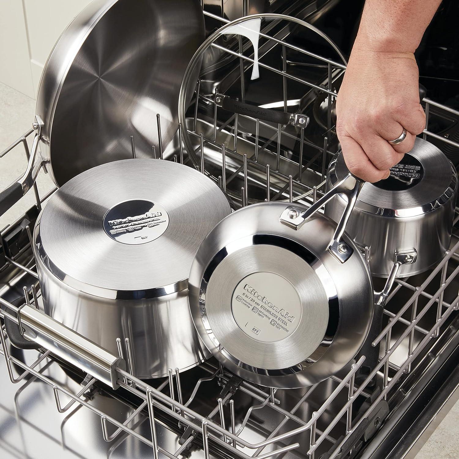 imageKitchenAid Stainless Steel Nonstick Frying PansSkillet Set 95 Inch and 12 Inch Brushed Stainless SteelBrushed Stainless Steel