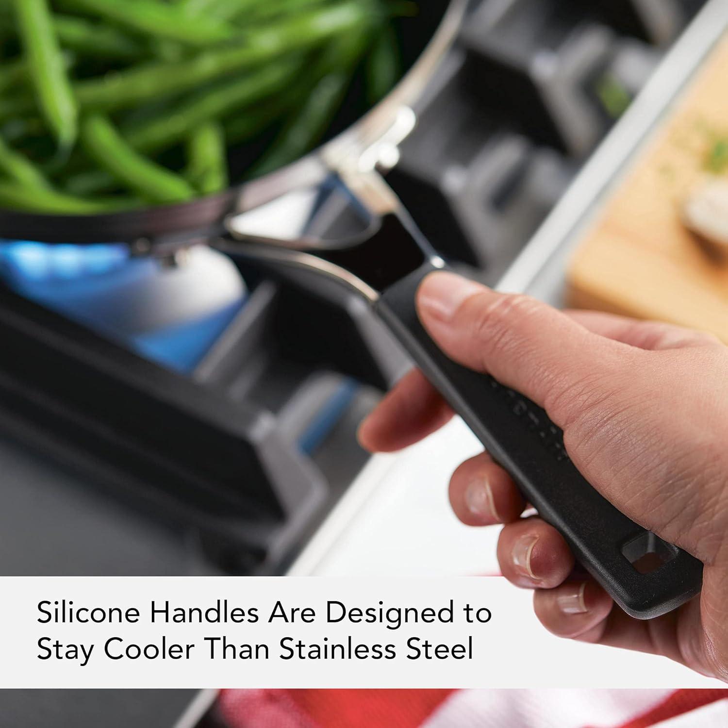 imageKitchenAid Stainless Steel Nonstick Frying PansSkillet Set 95 Inch and 12 Inch Brushed Stainless SteelBrushed Stainless Steel