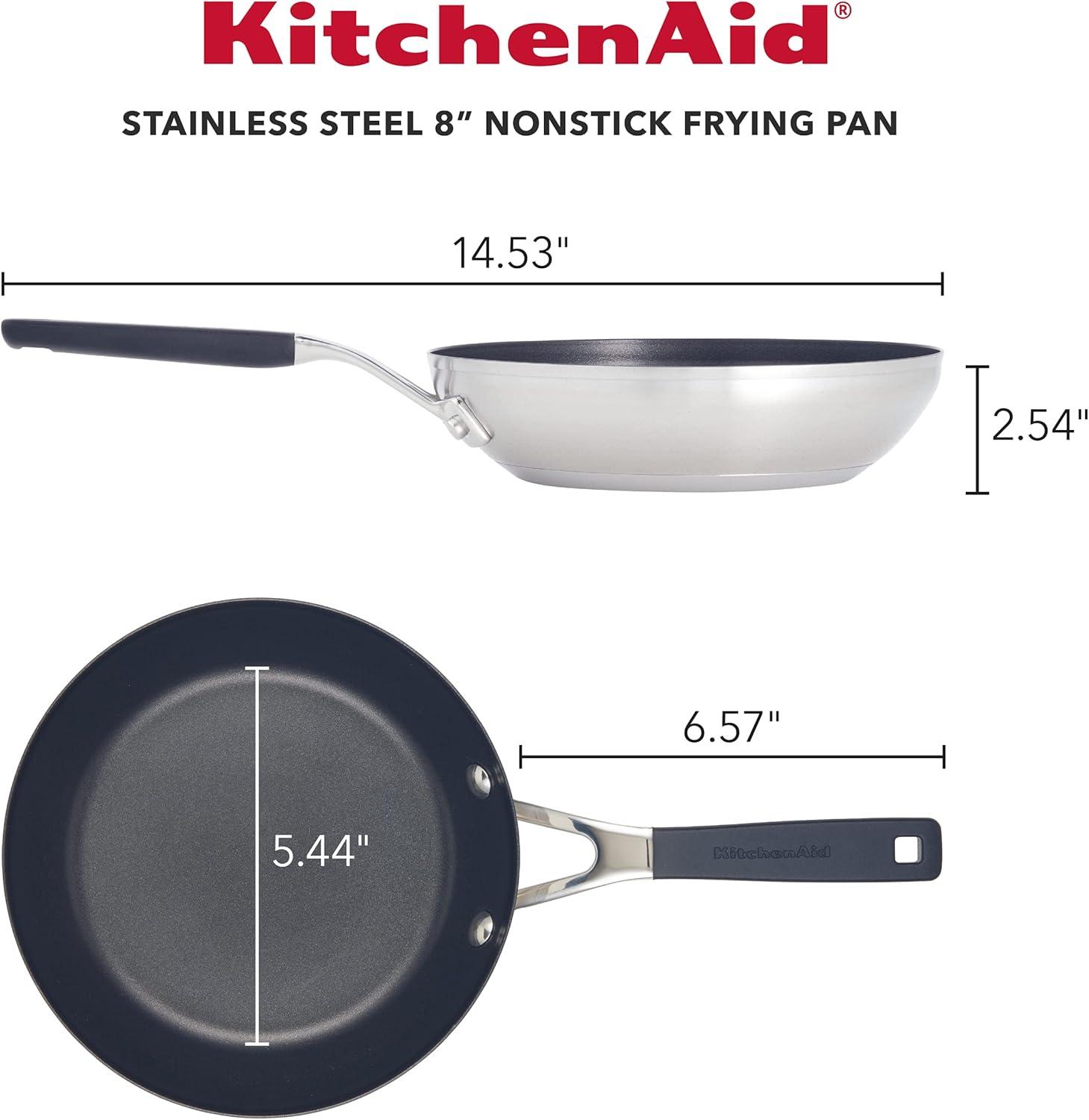 imageKitchenAid Stainless Steel Nonstick Frying PansSkillet Set 95 Inch and 12 Inch Brushed Stainless SteelBrushed Stainless Steel