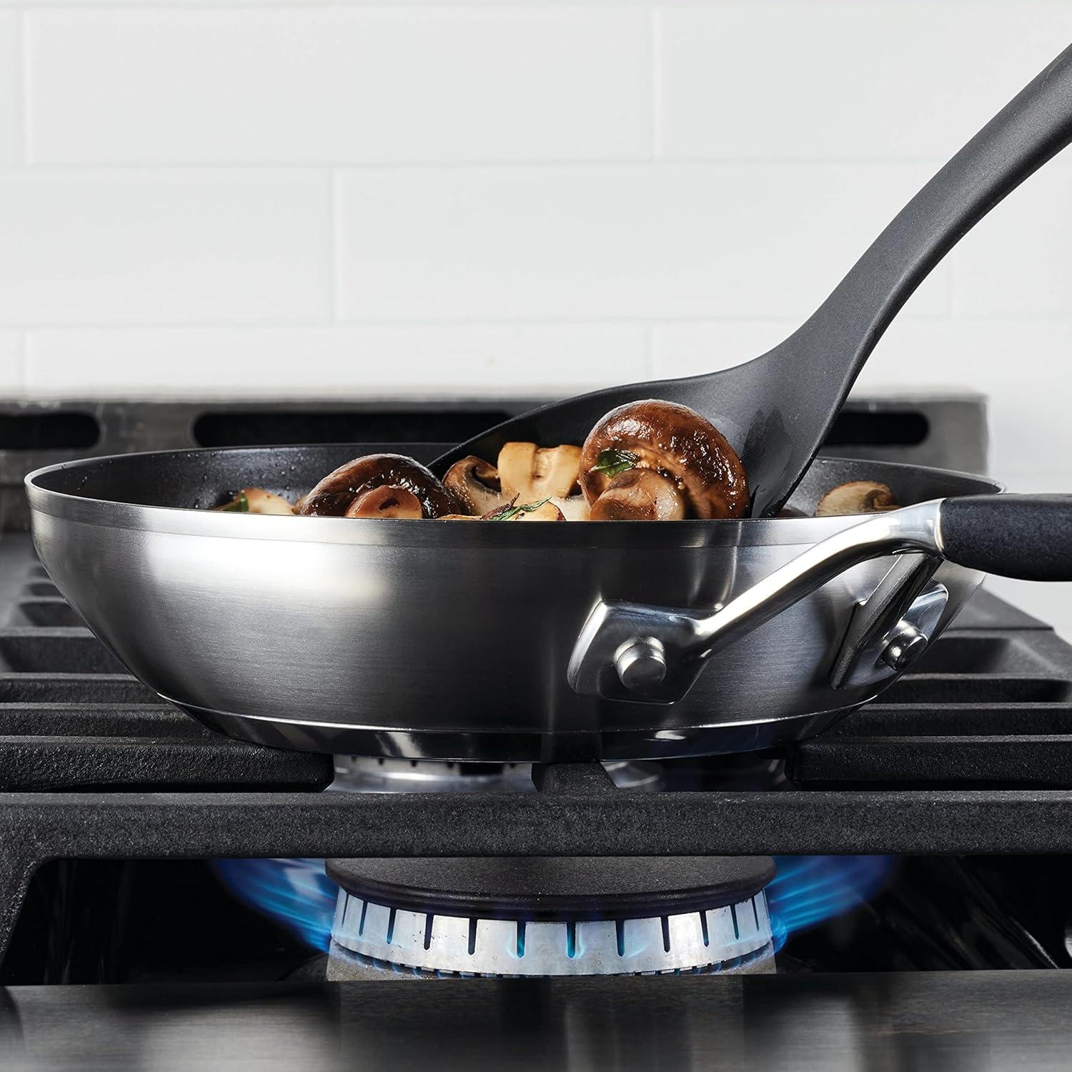 imageKitchenAid Stainless Steel Nonstick Frying PansSkillet Set 95 Inch and 12 Inch Brushed Stainless SteelBrushed Stainless Steel