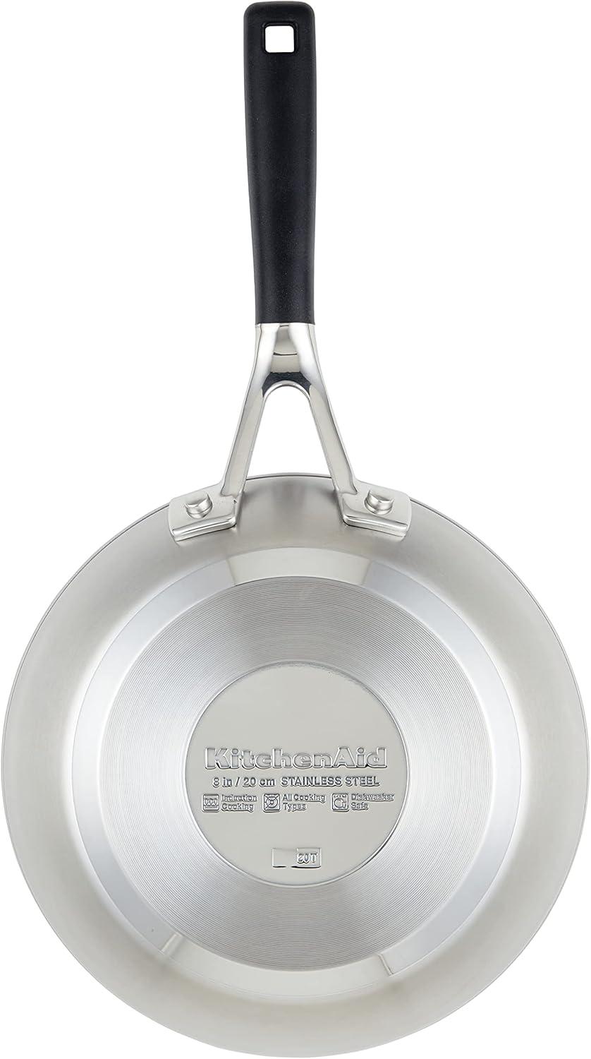 imageKitchenAid Stainless Steel Nonstick Frying PansSkillet Set 95 Inch and 12 Inch Brushed Stainless SteelBrushed Stainless Steel