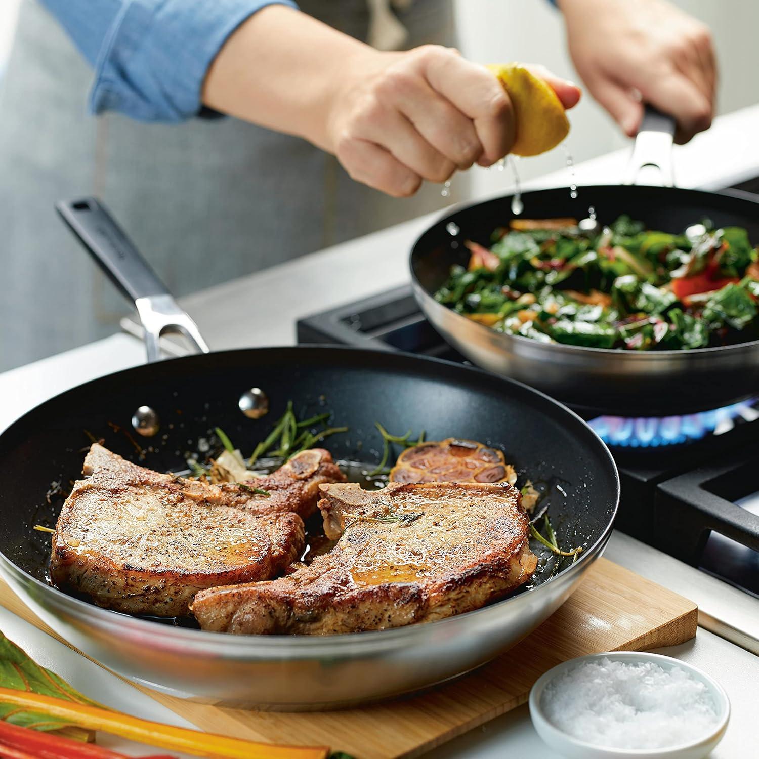 imageKitchenAid Stainless Steel Nonstick Frying PansSkillet Set 95 Inch and 12 Inch Brushed Stainless SteelBrushed Stainless Steel