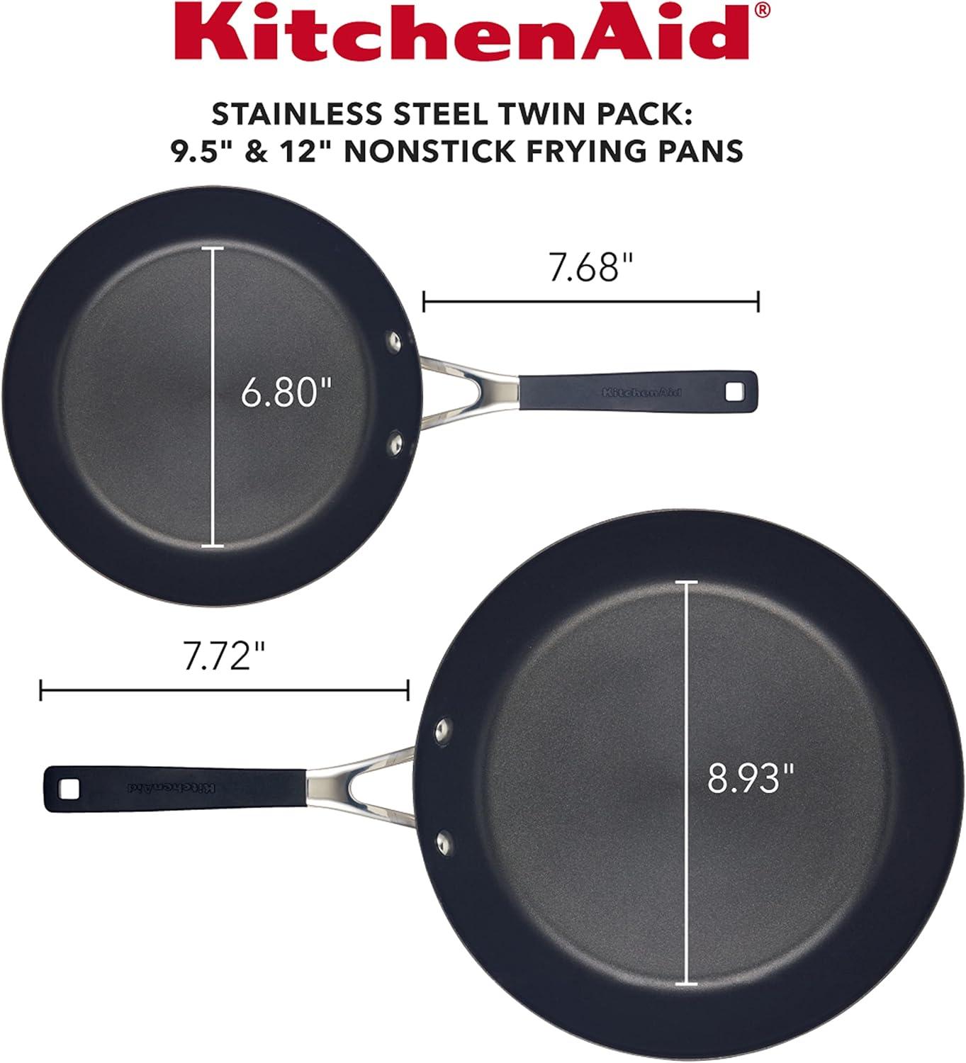 imageKitchenAid Stainless Steel Nonstick Frying PansSkillet Set 95 Inch and 12 Inch Brushed Stainless SteelBrushed Stainless Steel