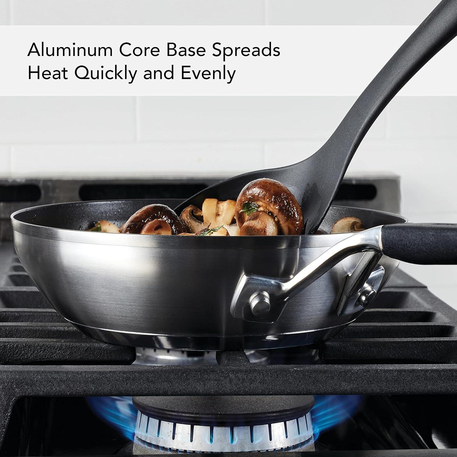 imageKitchenAid Stainless Steel Nonstick Frying PansSkillet Set 95 Inch and 12 Inch Brushed Stainless SteelBrushed Stainless Steel