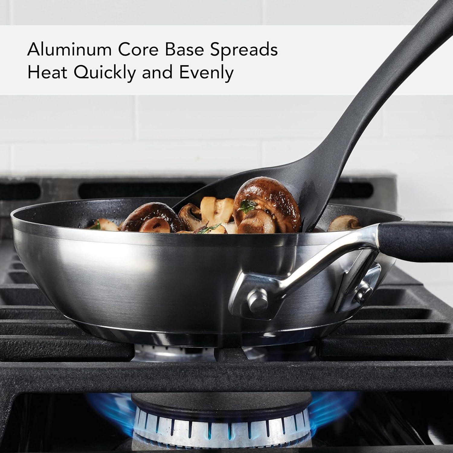 imageKitchenAid Stainless Steel Nonstick Frying PansSkillet Set 95 Inch and 12 Inch Brushed Stainless SteelBrushed Stainless Steel