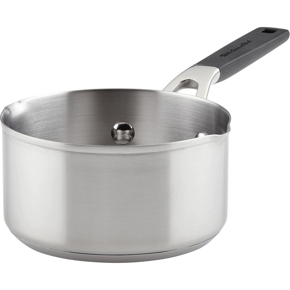 imageKitchenAid 71018 Stainless Steel Saucepan with Pour Spouts 1 Quart  Brushed Stainless SteelBrushed Stainless Steel