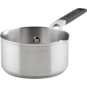 KitchenAid 71018 Stainless Steel Saucepan with Pour Spouts, 1 Quart – Brushed Stainless Steel(Brushed Stainless Steel)