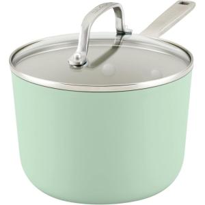 KitchenAid Hard Anodized Ceramic Nonstick Cookware Sauce Pan with Lid, 3 Quart – Pistachio(Pistachio Green)