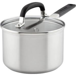 KitchenAid Stainless Steel Saucepan with Measuring Marks and Lid, 2 Quart, Brushed Stainless Steel(Brushed Stainless Steel)