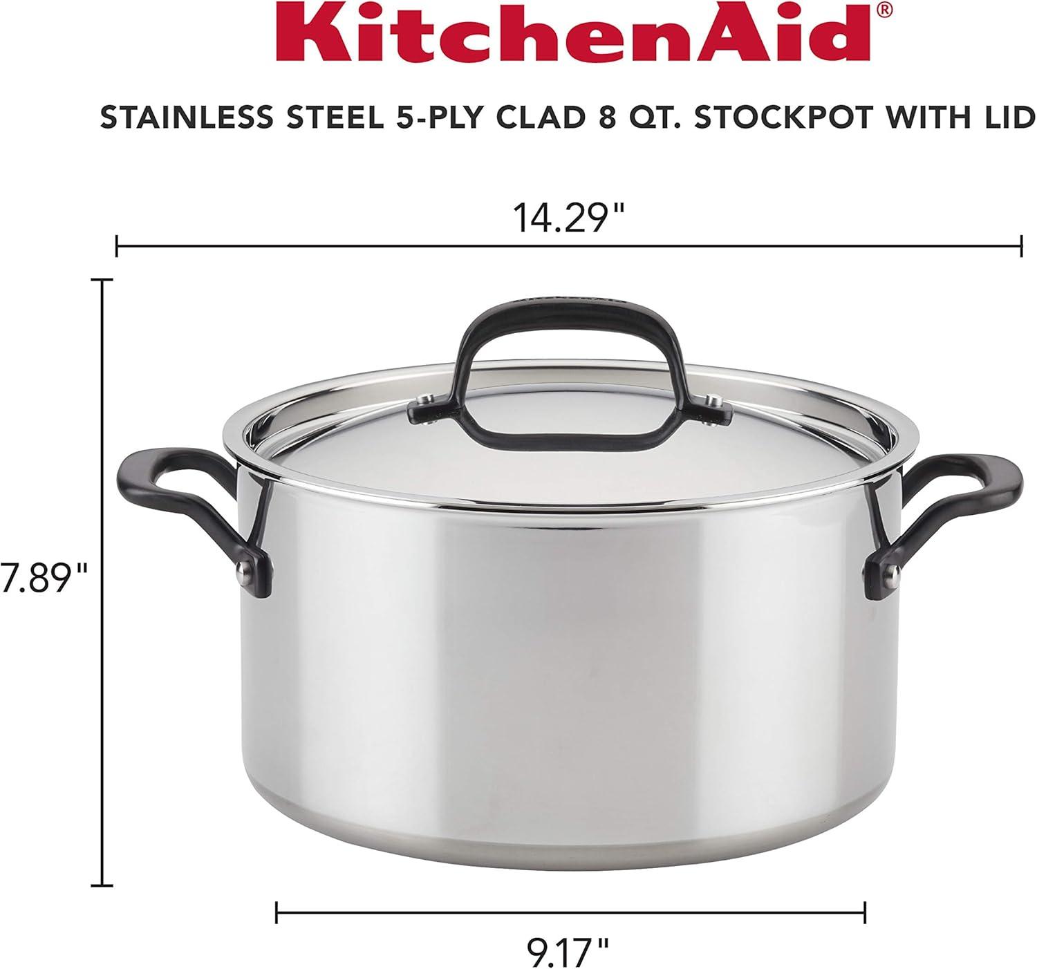 imageKitchenAid 5Ply Clad Polished Stainless Steel Stock PotStockpot with Lid 6 Quart Stainless SteelStainless