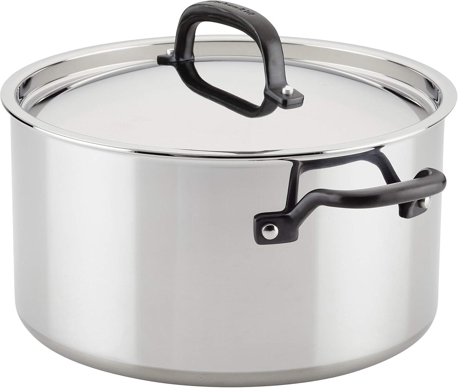 imageKitchenAid 5Ply Clad Polished Stainless Steel Stock PotStockpot with Lid 6 Quart Stainless SteelStainless