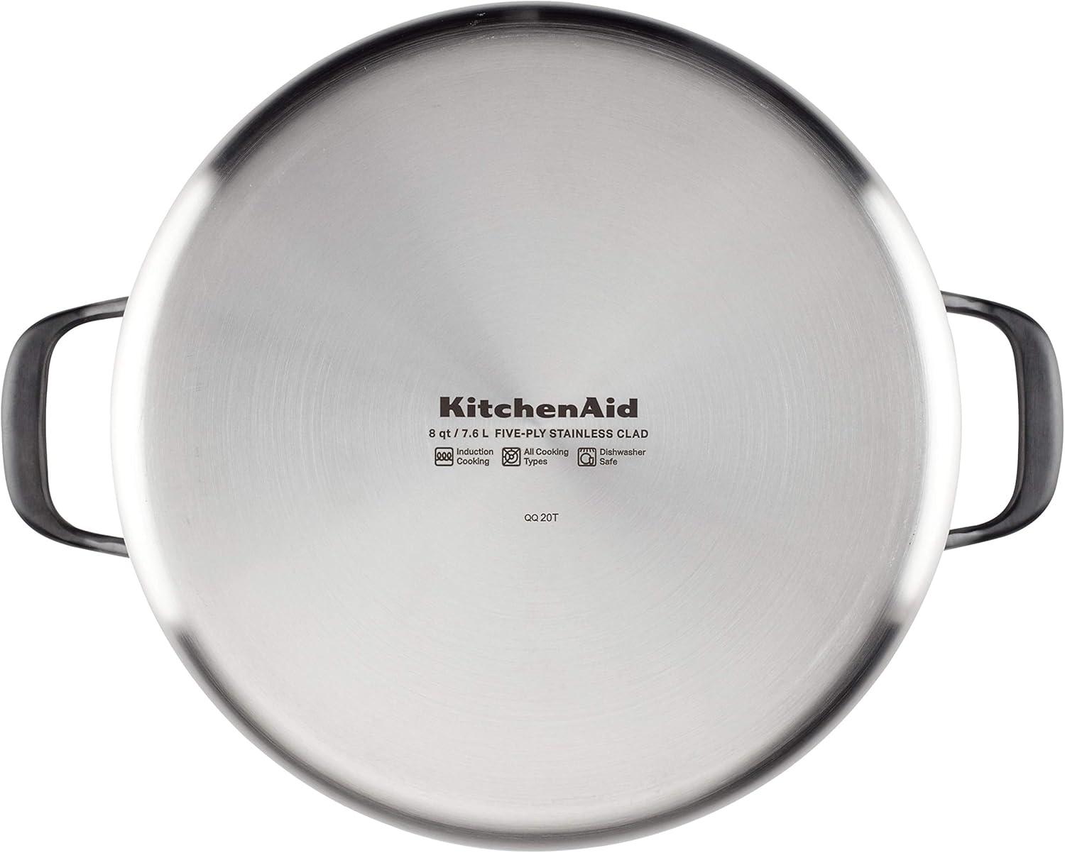 imageKitchenAid 5Ply Clad Polished Stainless Steel Stock PotStockpot with Lid 6 Quart Stainless SteelStainless