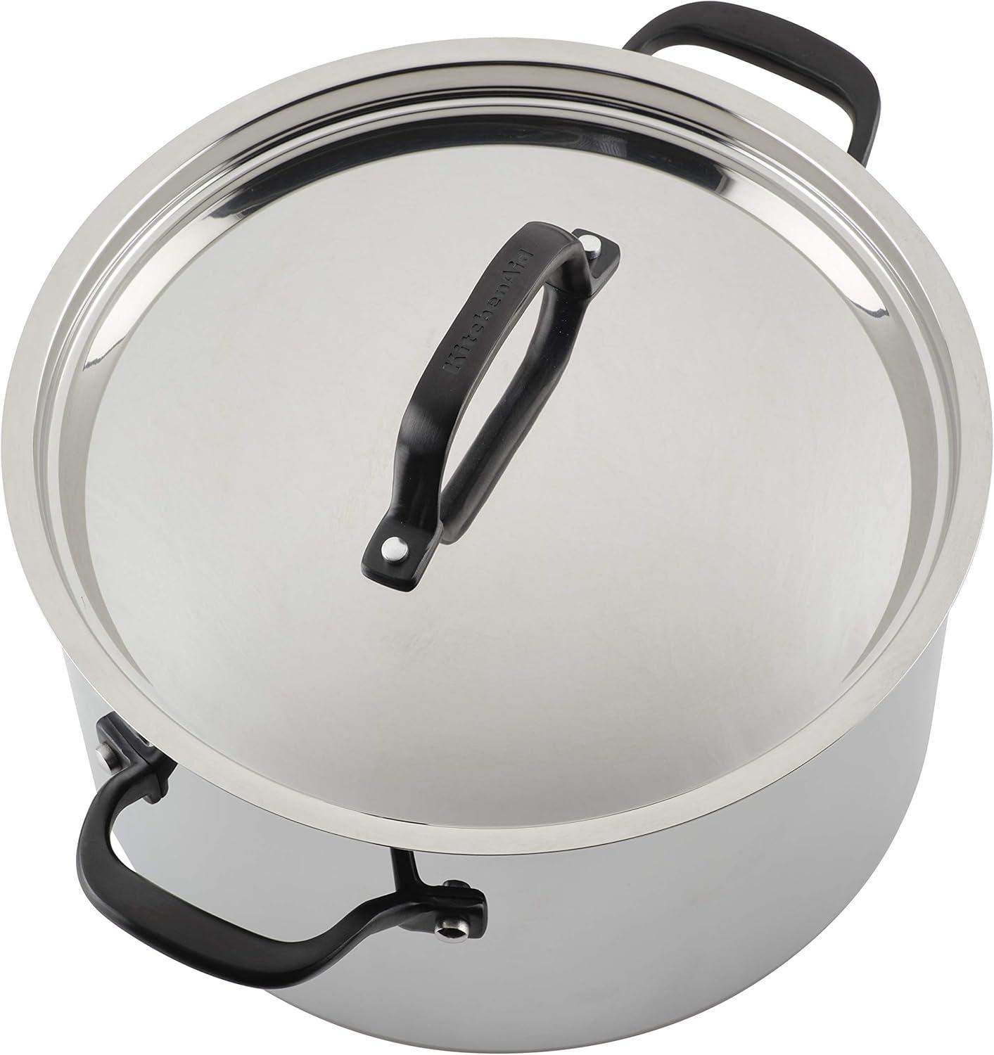 imageKitchenAid 5Ply Clad Polished Stainless Steel Stock PotStockpot with Lid 6 Quart Stainless SteelStainless