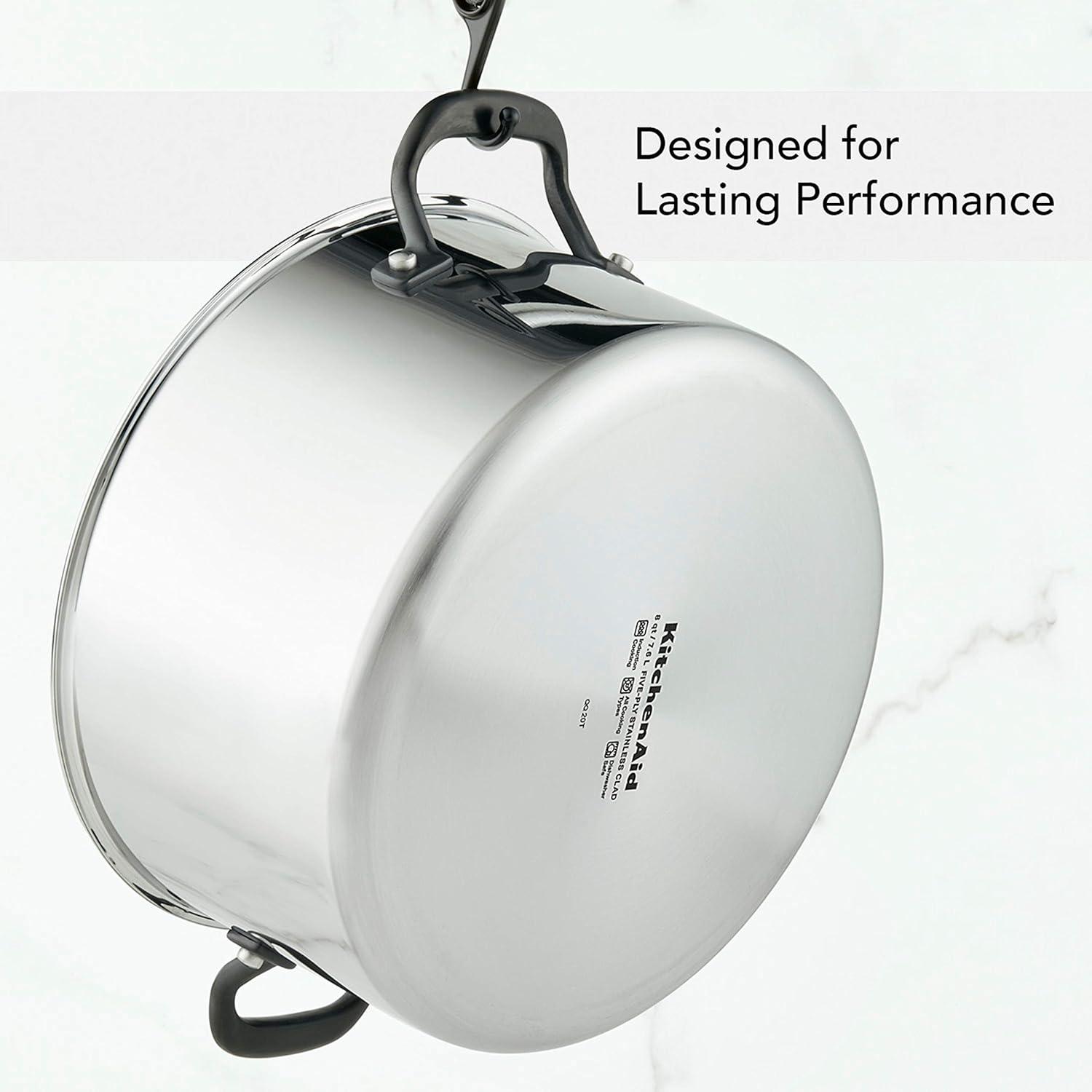 imageKitchenAid 5Ply Clad Polished Stainless Steel Stock PotStockpot with Lid 6 Quart Stainless SteelStainless