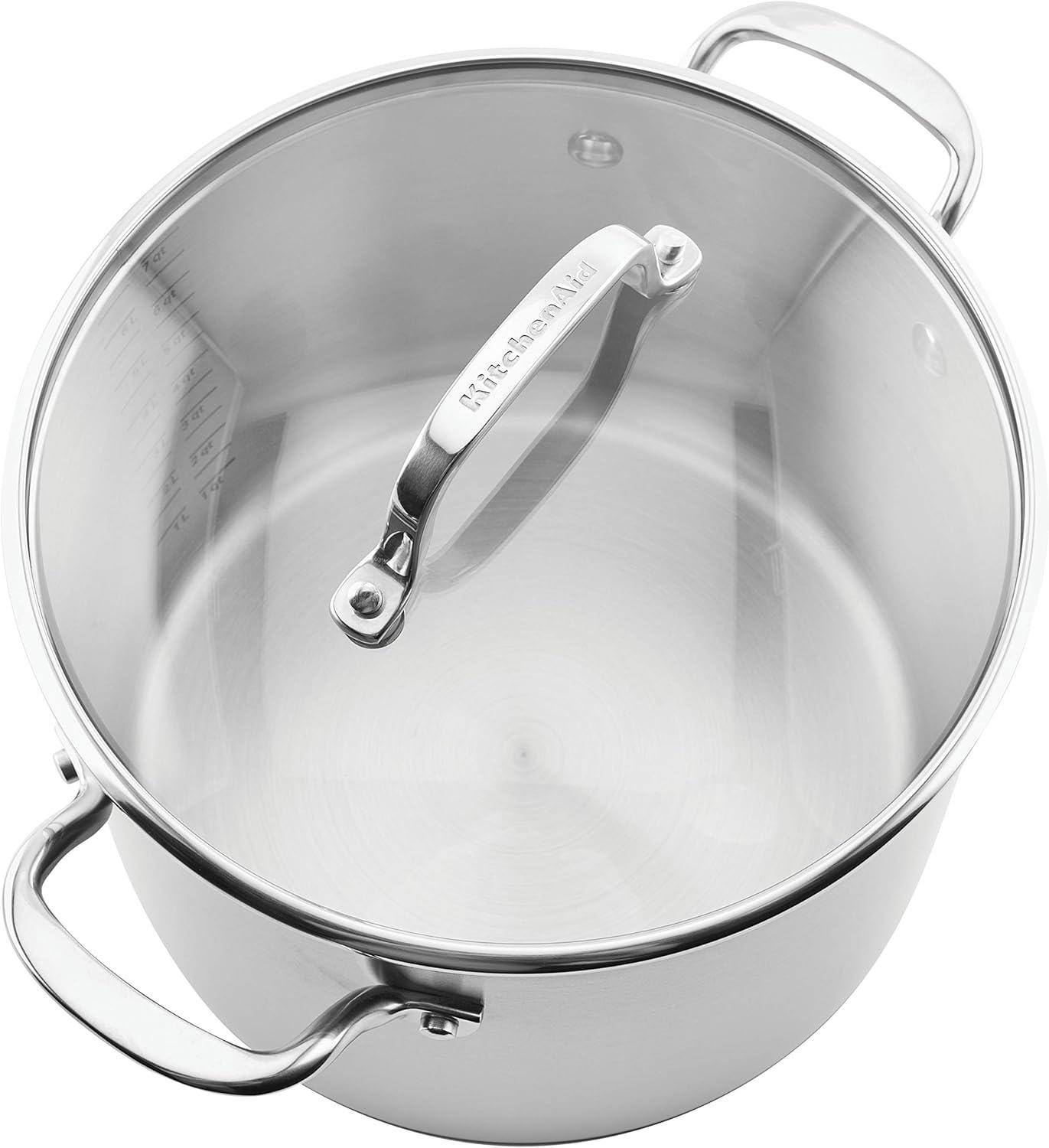 imageKitchenAid 71003 3Ply Base Brushed Stainless Steel Stock PotStockpot with Lid 8 Quart
