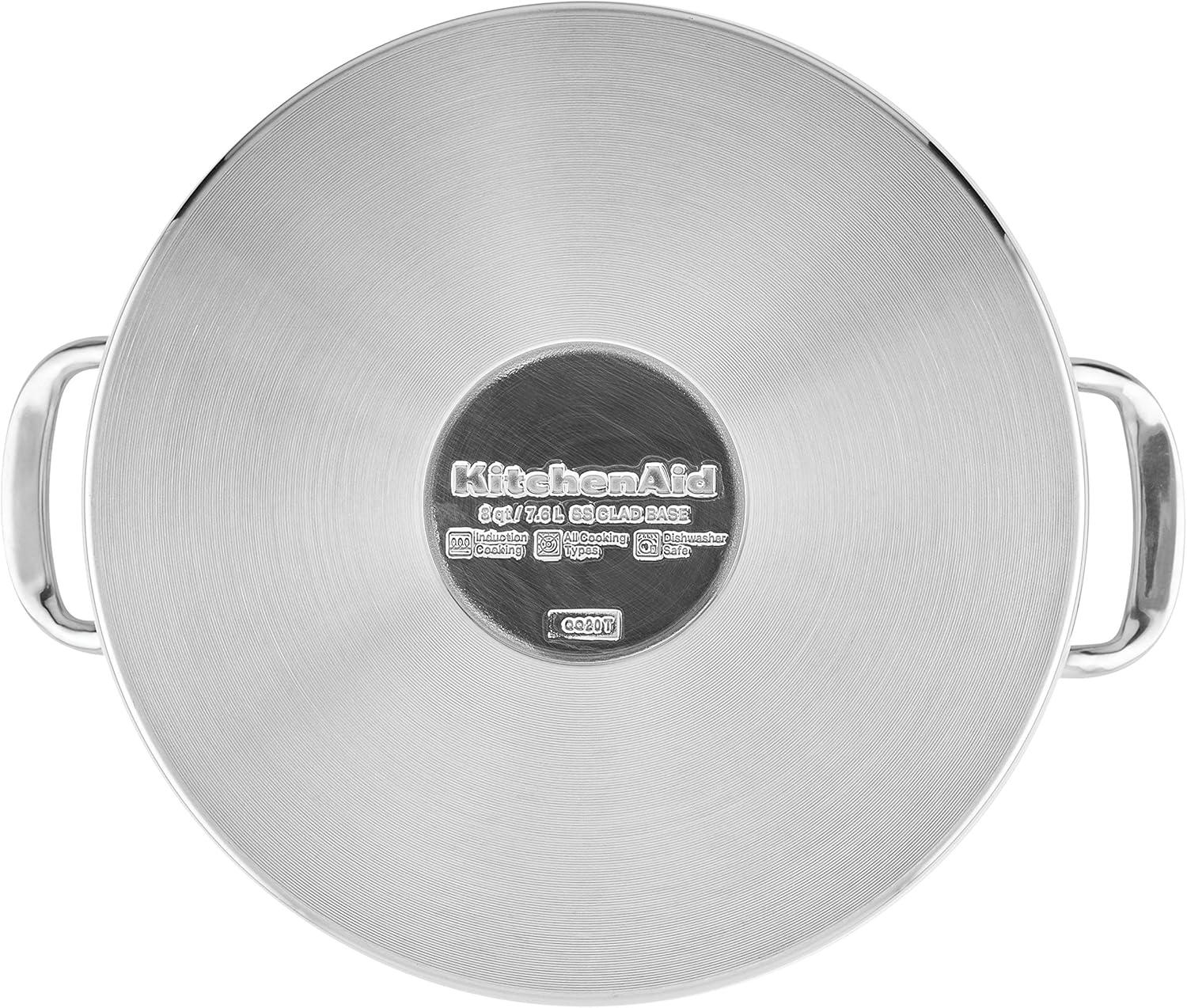 imageKitchenAid 71003 3Ply Base Brushed Stainless Steel Stock PotStockpot with Lid 8 Quart