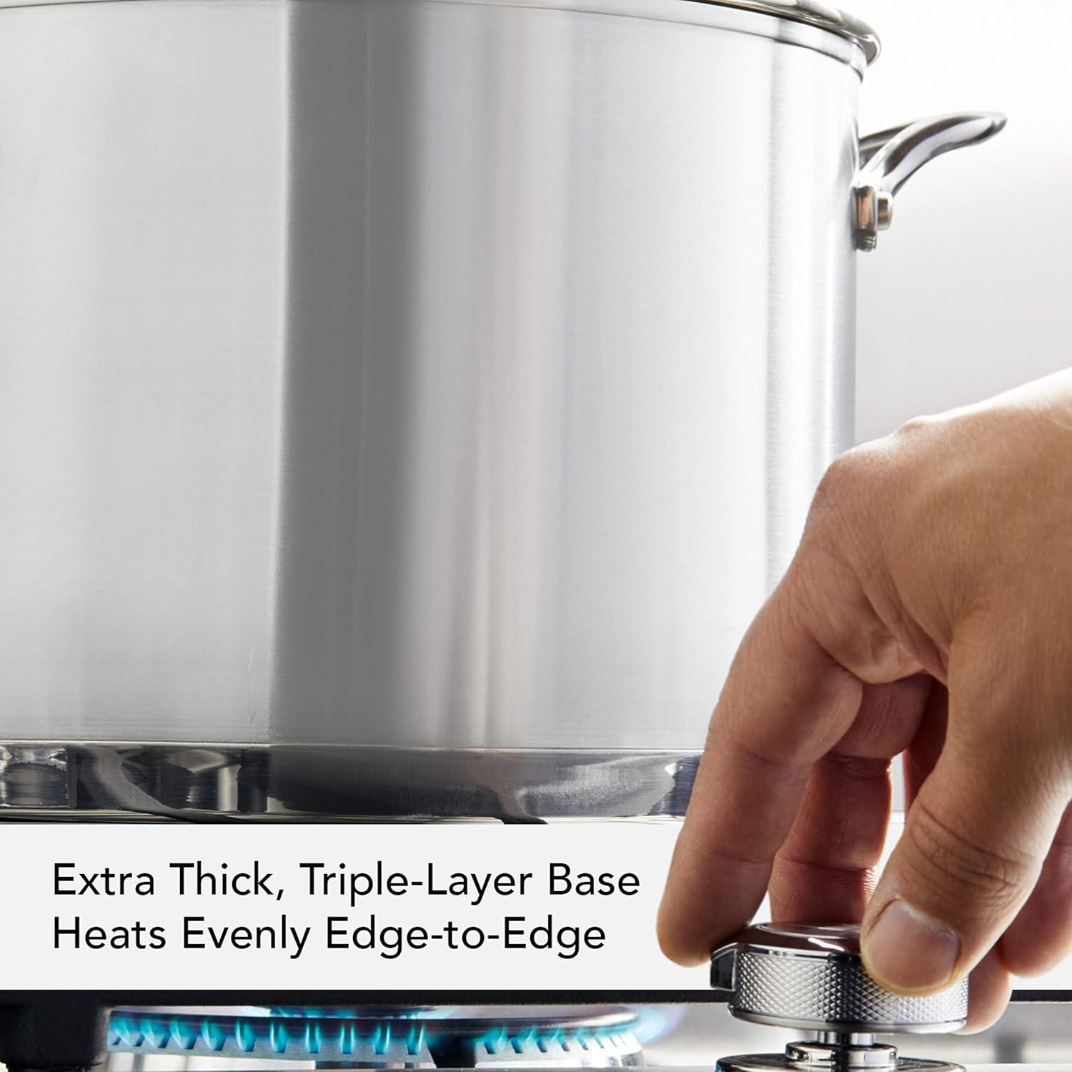 imageKitchenAid 71003 3Ply Base Brushed Stainless Steel Stock PotStockpot with Lid 8 Quart