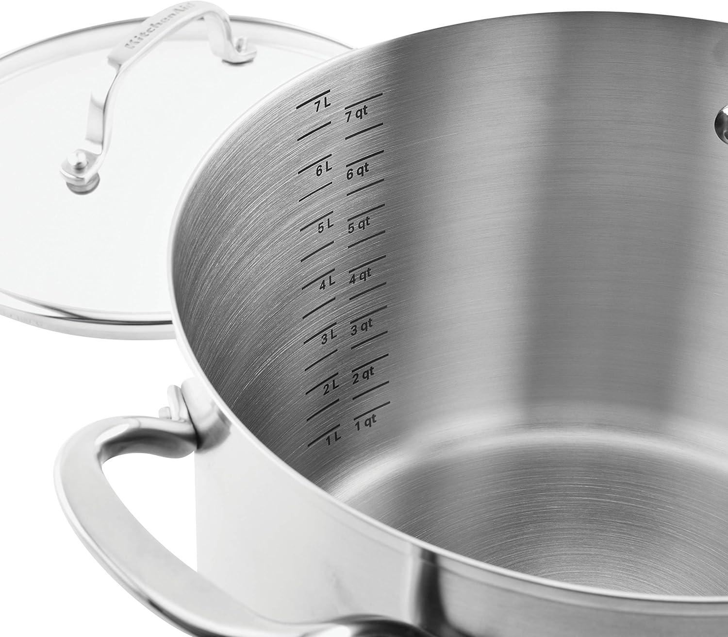 imageKitchenAid 71003 3Ply Base Brushed Stainless Steel Stock PotStockpot with Lid 8 Quart
