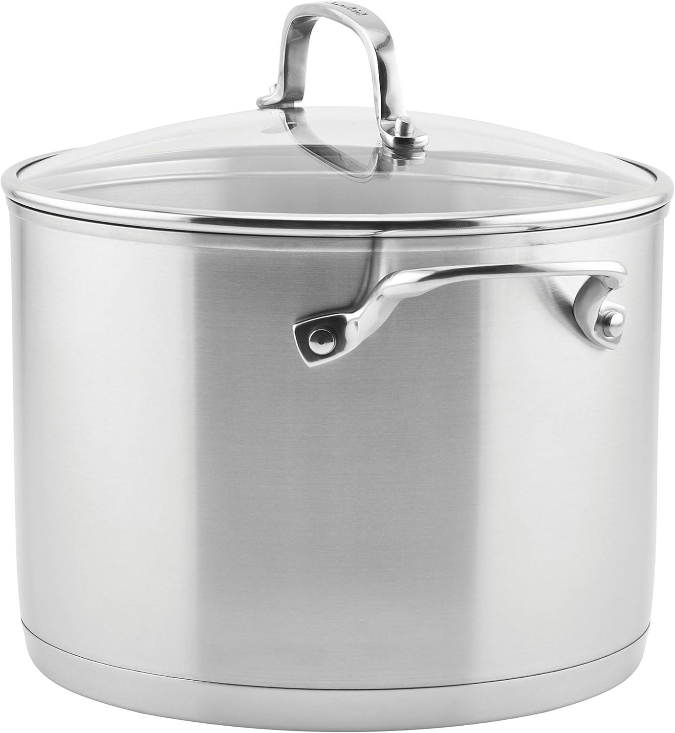 imageKitchenAid 71003 3Ply Base Brushed Stainless Steel Stock PotStockpot with Lid 8 Quart