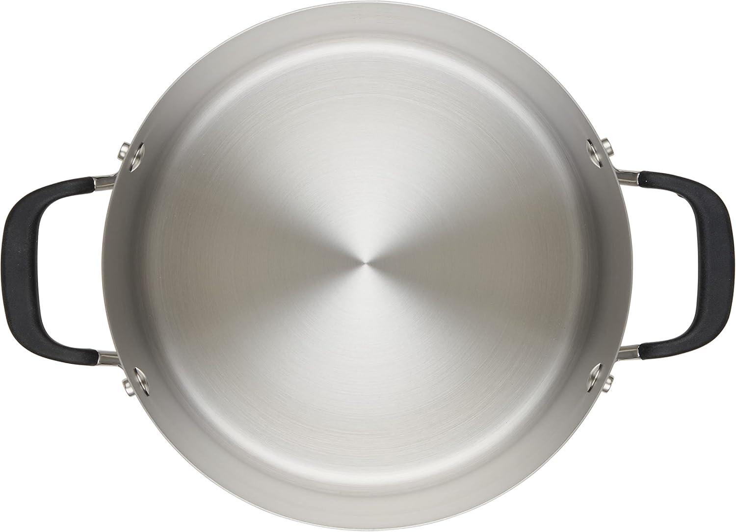 imageKitchenAid 71011 3Ply Base Brushed Stainless Steel Casserole DishPan with Lid 4 QuartBrushed Stainless Steel