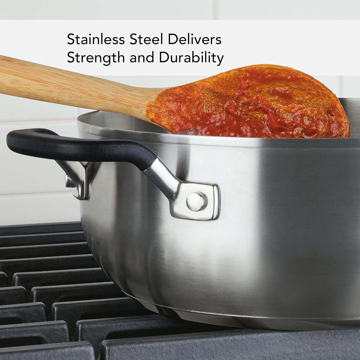 imageKitchenAid 71011 3Ply Base Brushed Stainless Steel Casserole DishPan with Lid 4 QuartBrushed Stainless Steel