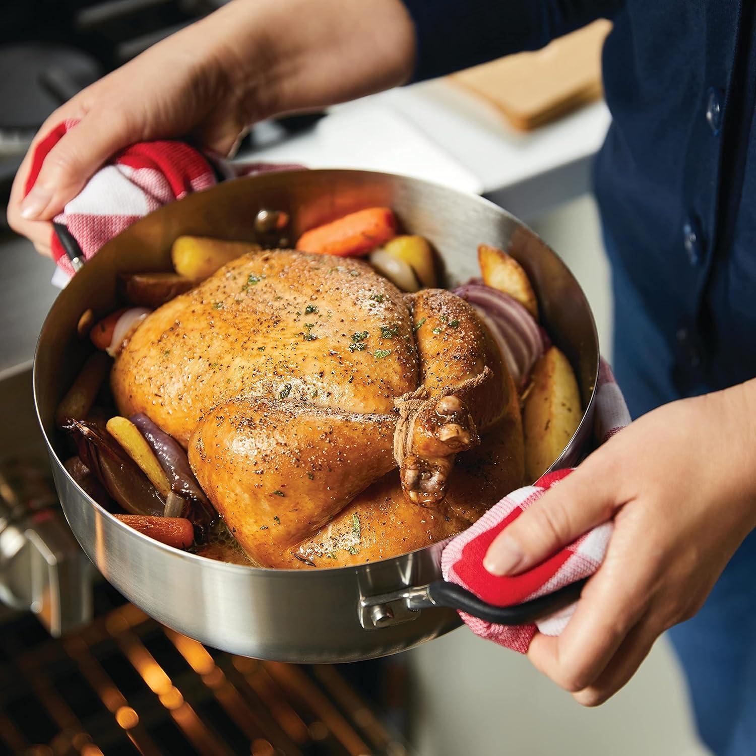 imageKitchenAid 71011 3Ply Base Brushed Stainless Steel Casserole DishPan with Lid 4 QuartBrushed Stainless Steel