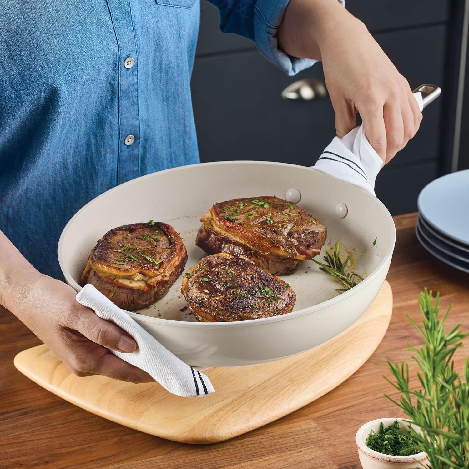 imageKitchenAid Hard Anodized Ceramic Nonstick Cookware FryingSkillet Pan 1225 Inch Non Stick Fry Pan with Stainless Steel Handle Porcelain White