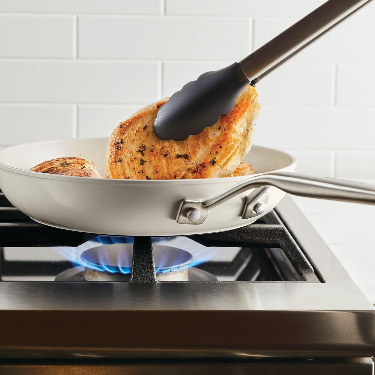 imageKitchenAid Hard Anodized Ceramic Nonstick Cookware FryingSkillet Pan 1225 Inch Non Stick Fry Pan with Stainless Steel Handle Porcelain White