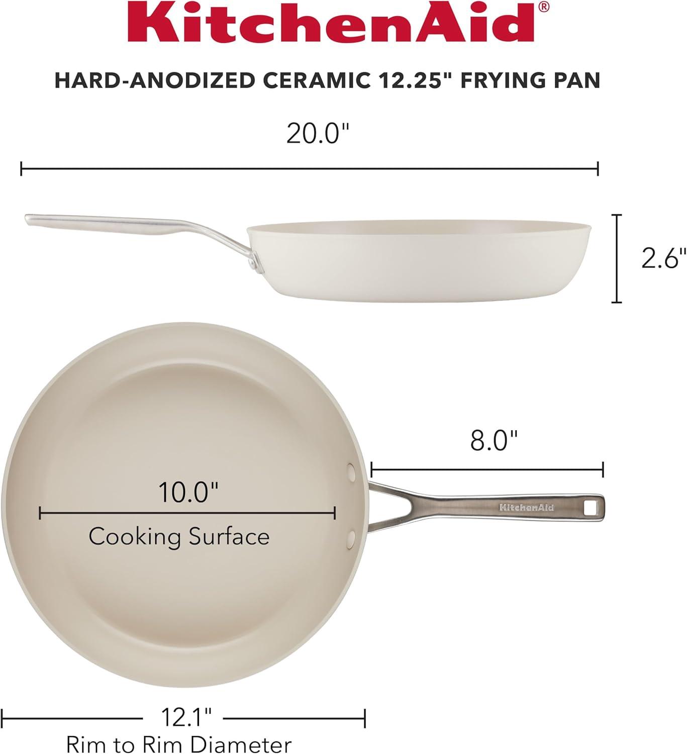 imageKitchenAid Hard Anodized Ceramic Nonstick Cookware FryingSkillet Pan 1225 Inch Non Stick Fry Pan with Stainless Steel Handle Porcelain White