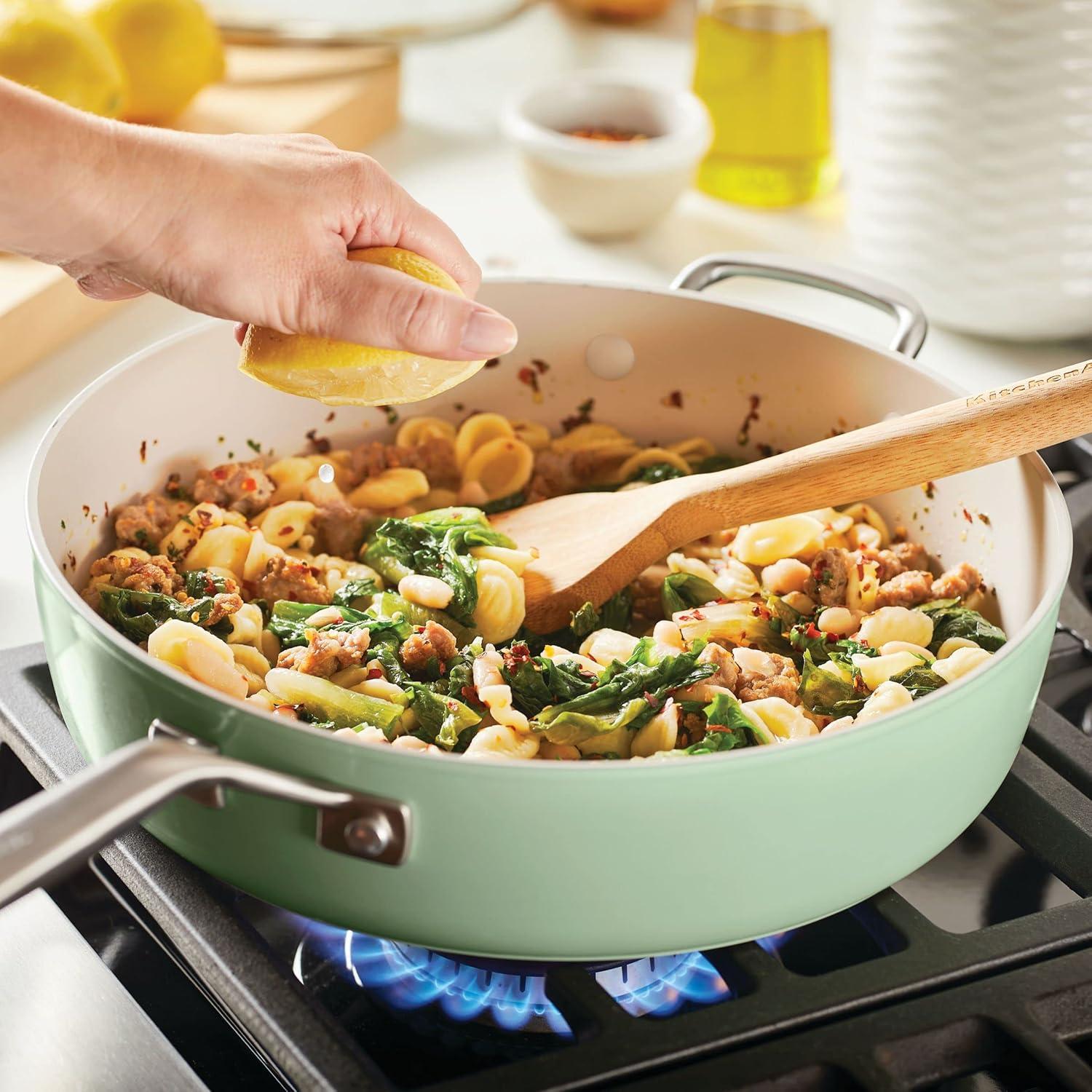 imageKitchenAid Hard Anodized Ceramic Nonstick Saut Pan with Lid 5 Quart PistachioPistachio Green