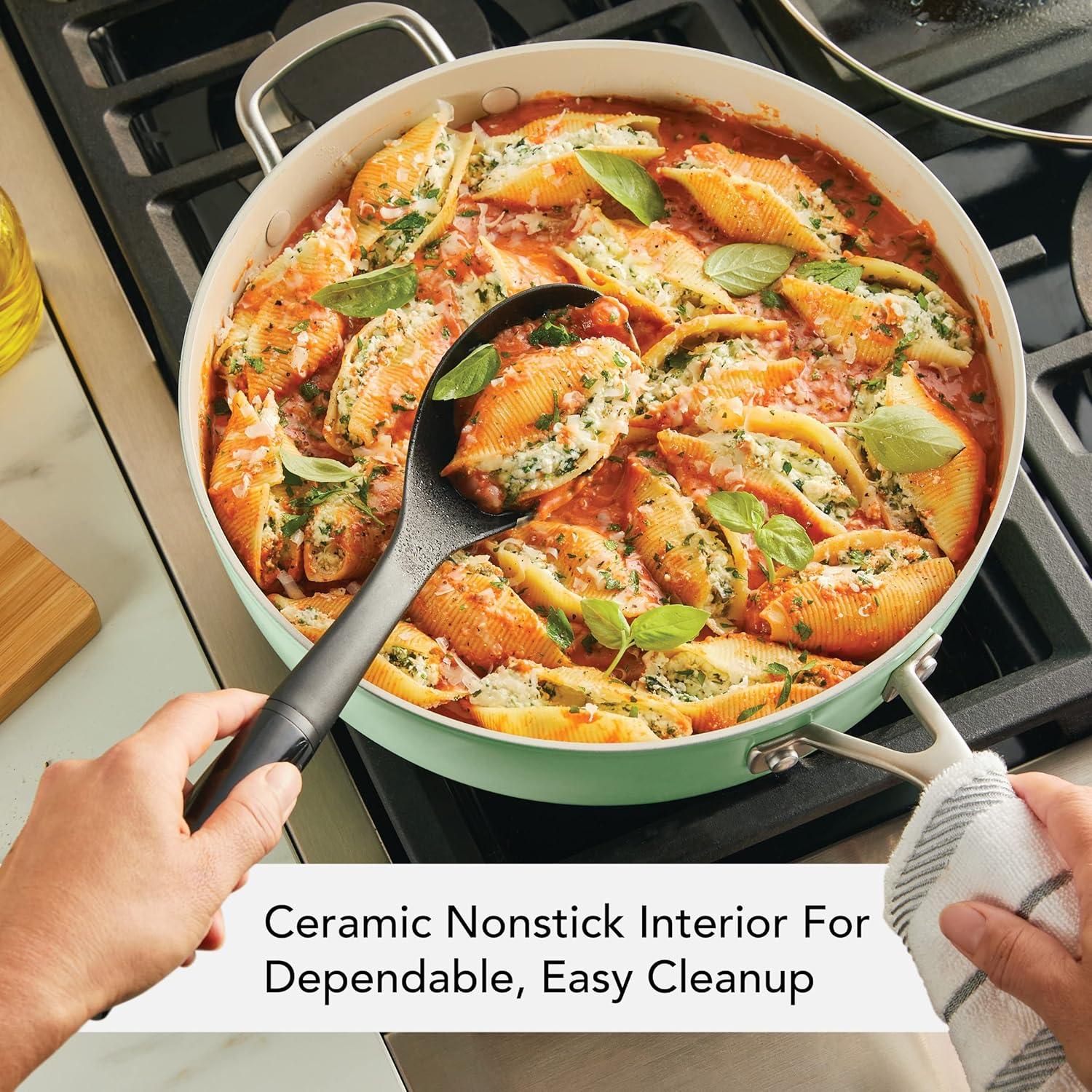 imageKitchenAid Hard Anodized Ceramic Nonstick Saut Pan with Lid 5 Quart PistachioPistachio Green