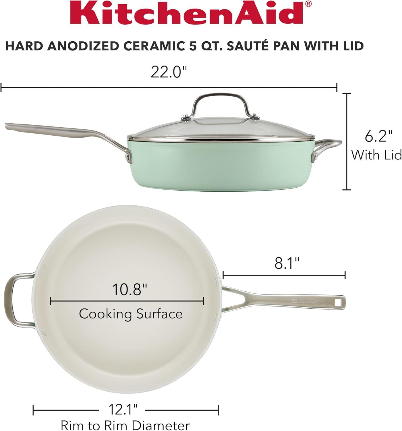 imageKitchenAid Hard Anodized Ceramic Nonstick Saut Pan with Lid 5 Quart PistachioPistachio Green