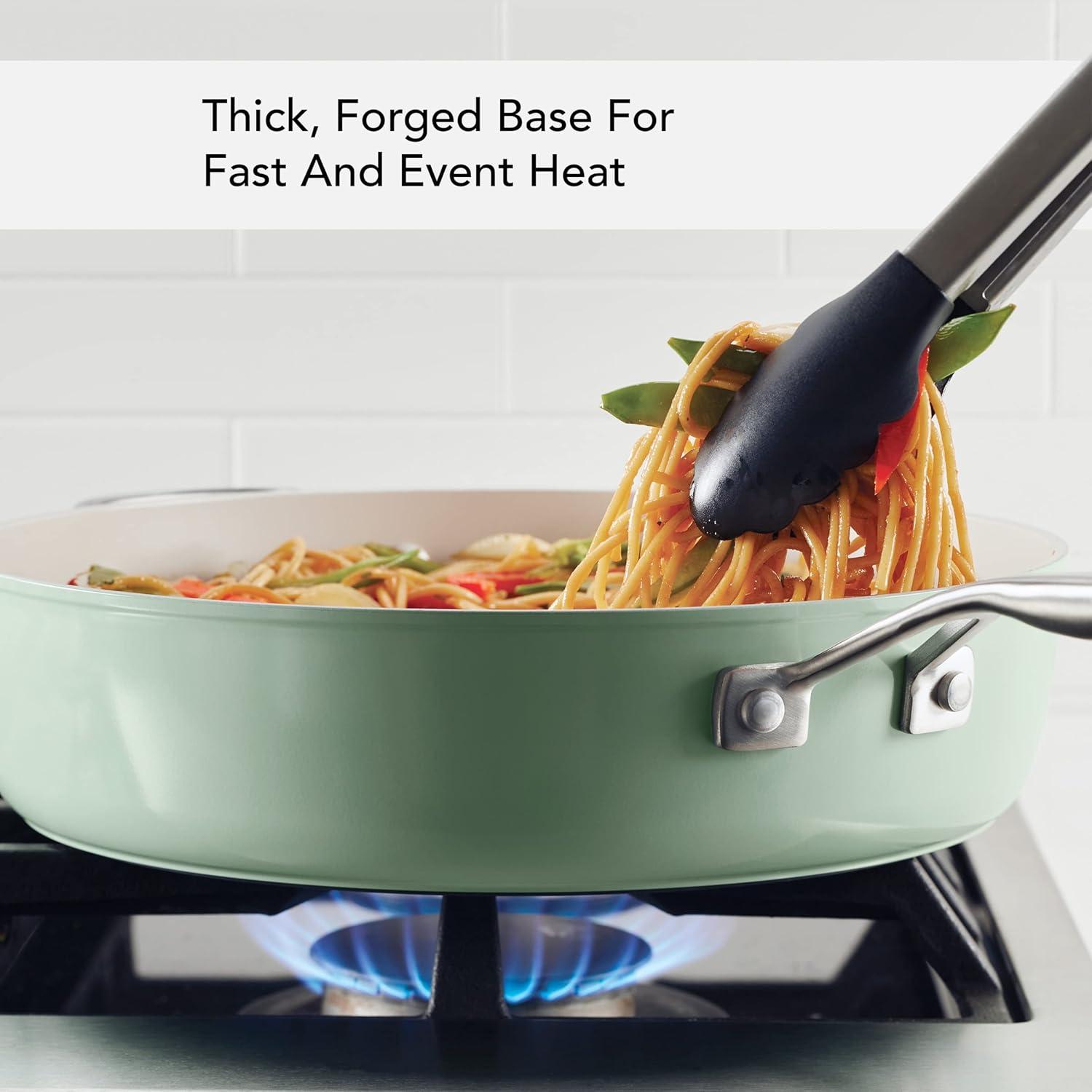 imageKitchenAid Hard Anodized Ceramic Nonstick Saut Pan with Lid 5 Quart PistachioPistachio Green