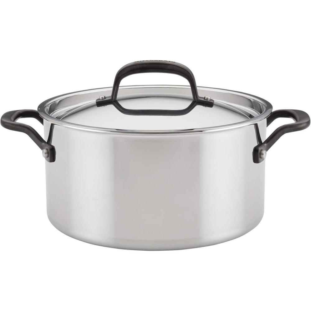 imageKitchenAid 5Ply Clad Polished Stainless Steel Stock PotStockpot with Lid 6 Quart Stainless SteelStainless Steel