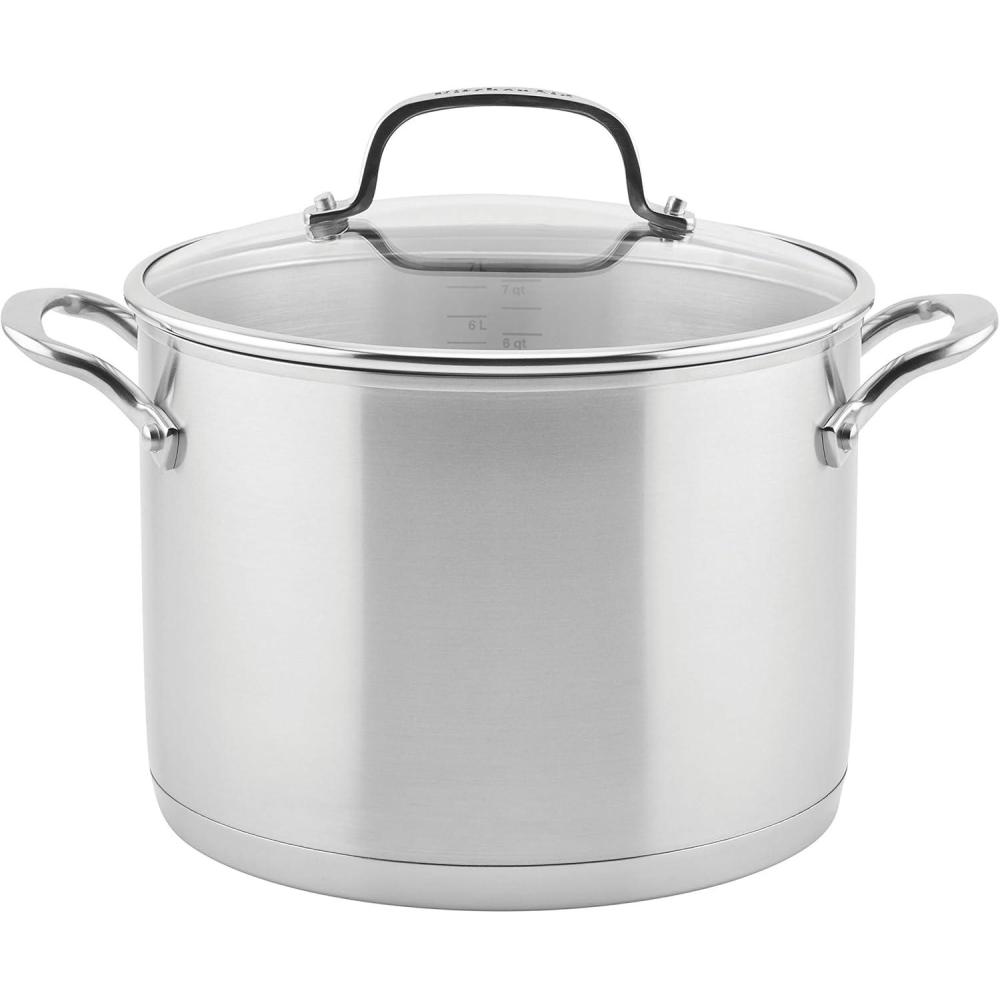 imageKitchenAid 71003 3Ply Base Brushed Stainless Steel Stock PotStockpot with Lid 8 Quart