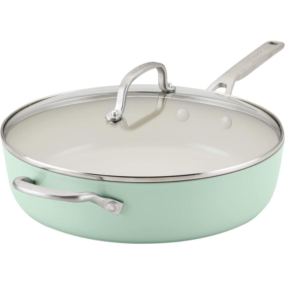 imageKitchenAid Hard Anodized Ceramic Nonstick Saut Pan with Lid 5 Quart  PistachioPistachio Green