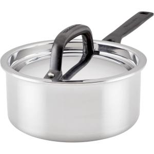 KitchenAid 30050 5-Ply Clad Polished Stainless Steel Saucepan with Lid, 3 Quart -Polished Stainless Steel(Polished Stainless Steel)