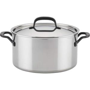 KitchenAid 5-Ply Clad Polished Stainless Steel Stock Pot/Stockpot with Lid, 6 Quart – Stainless Steel(Stainless)