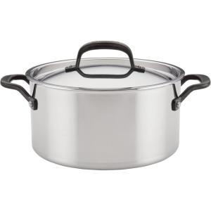 KitchenAid 5-Ply Clad Polished Stainless Steel Stock Pot/Stockpot with Lid, 6 Quart – Stainless Steel(Stainless Steel)