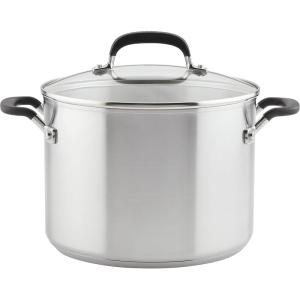 KitchenAid 71022 Stainless Steel Stockpot with Measuring Marks and Lid, 8 Quart – Brushed Stainless Steel