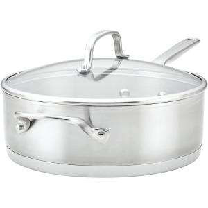 KitchenAid 71027 3-Ply Base Brushed Stainless Steel Deep Saute Pan with Helper Handle and Lid, 4.5 Quart – Brushed Stainless Steel
