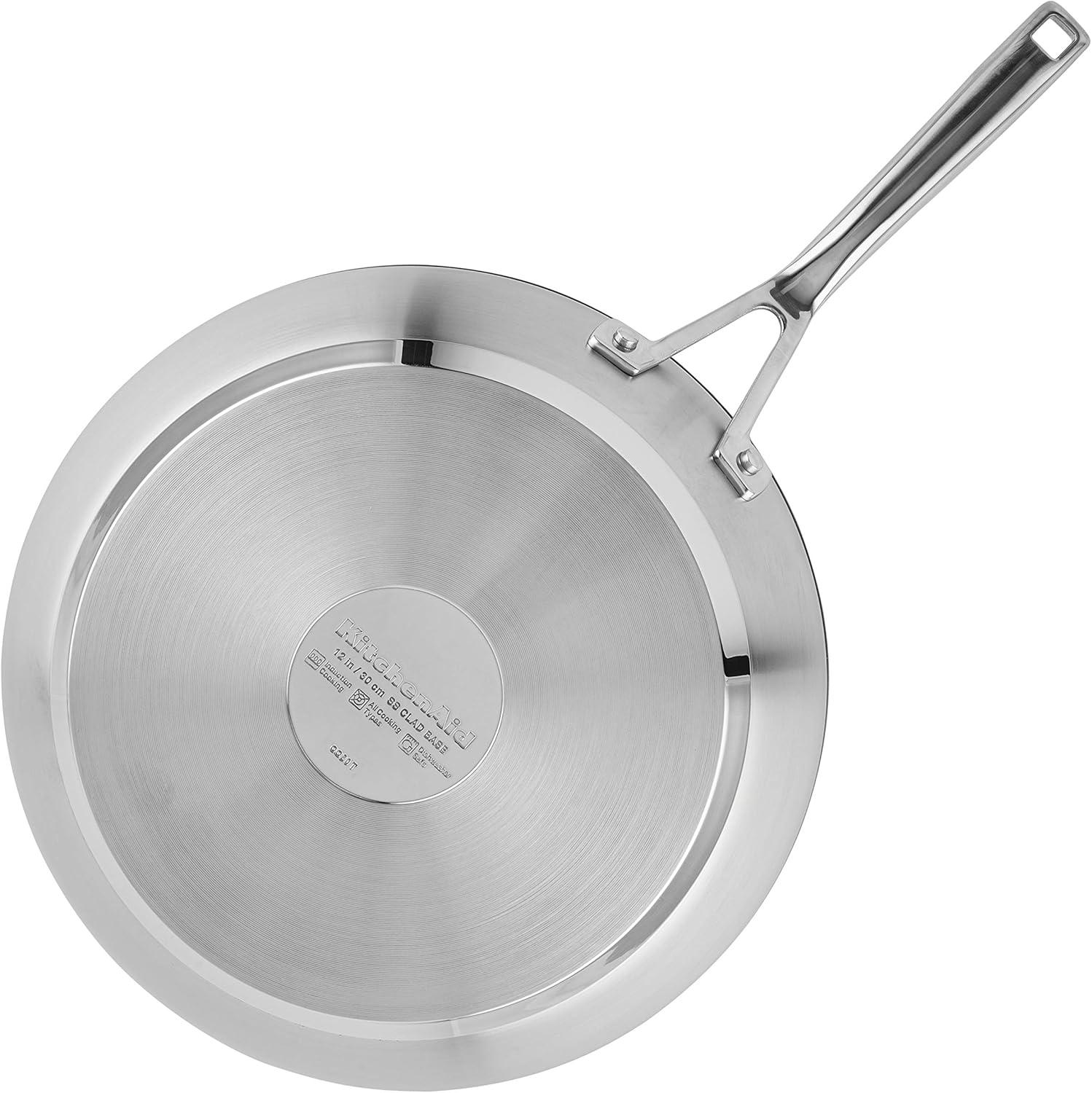 imageKitchenAid 71010 3Ply Base Brushed Stainless Steel Nonstick Frying PanFry PanSkillet 12 Inch12 Inch